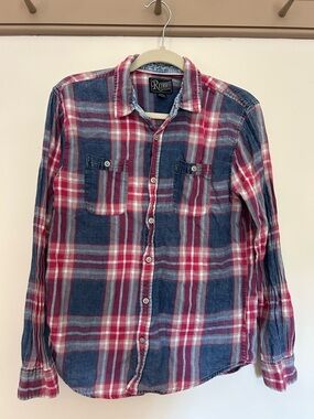 Vintage Y2K Retrofit Women’s Red & Blue Plaid Button-Up Shirt